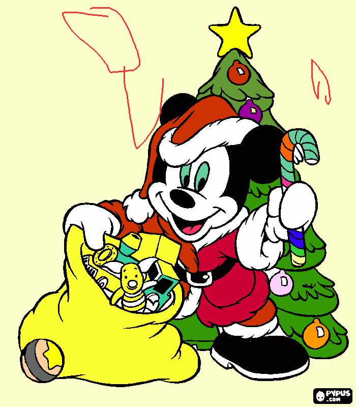 miky mouse en navidad para colorear