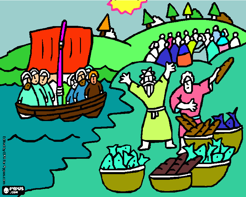 Milagro de los peces para colorear
