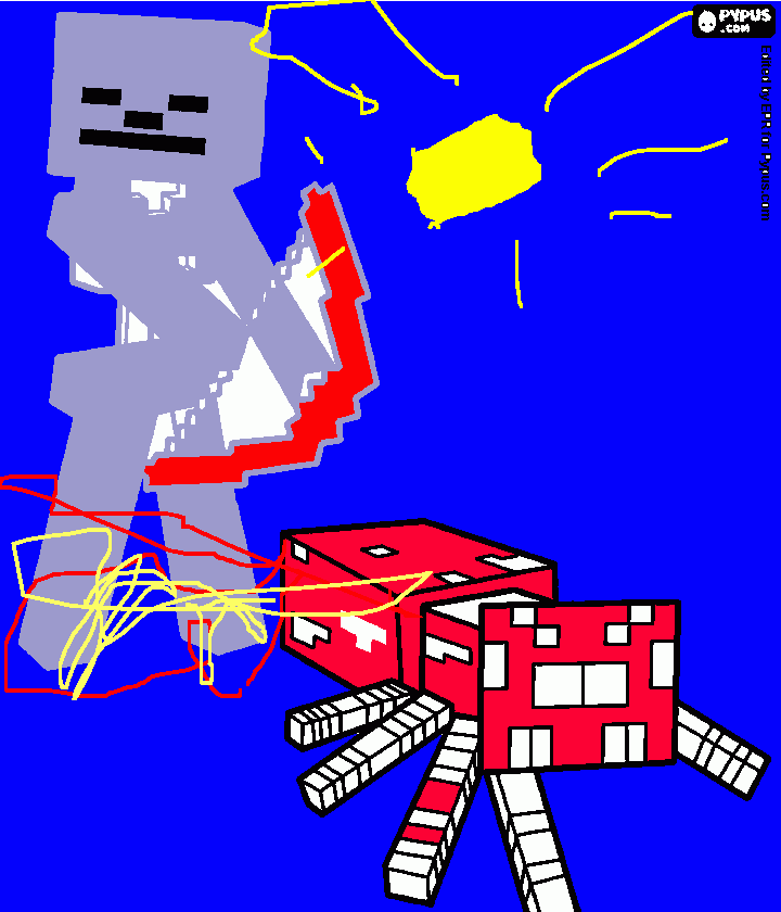 MineCraft - arquero contra araña para colorear
