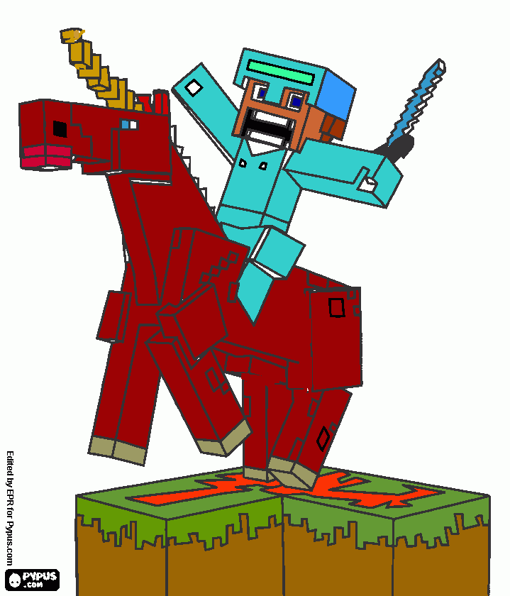 minecraft steve montado en unicornio para colorear