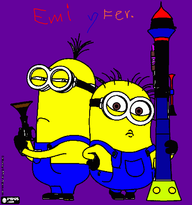 minions amarillos,los nombres emi y fer y el traje de los minions azul para colorear