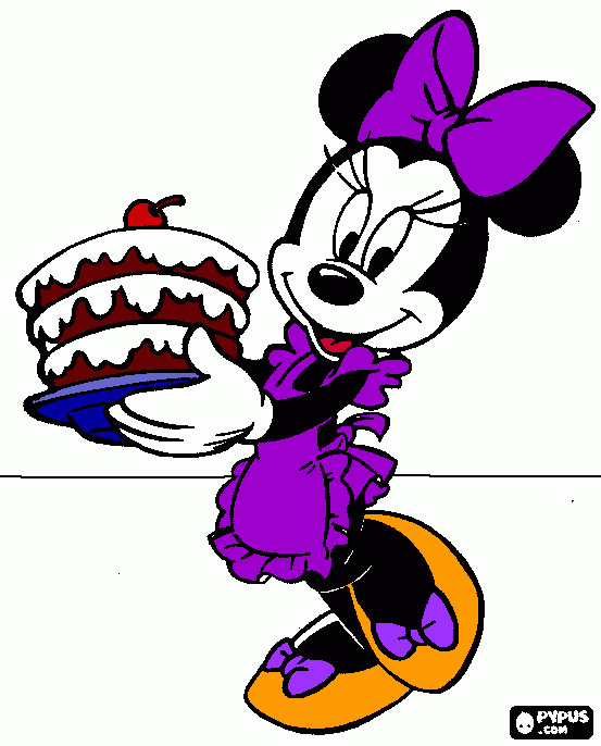 minnie con tarta para colorear