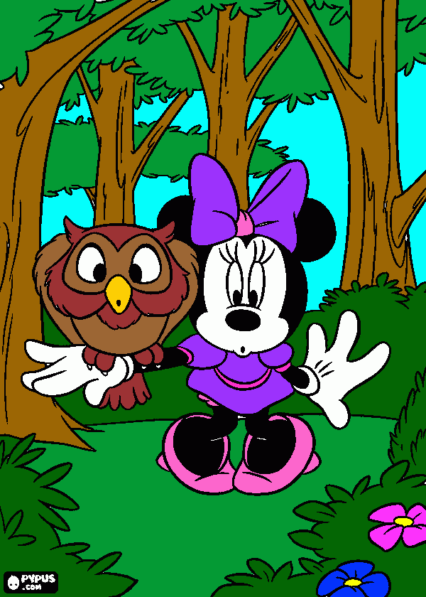 minnie en el bosque para colorear