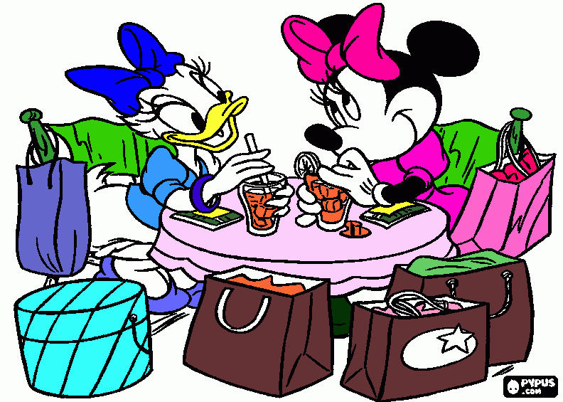 minnie y daysy tomando cafe para colorear