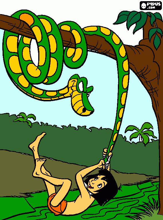 MOGLI CON KAA para colorear