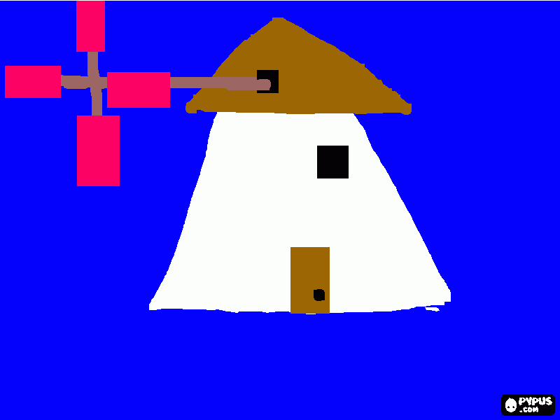 Molino con las aspas rojas para colorear