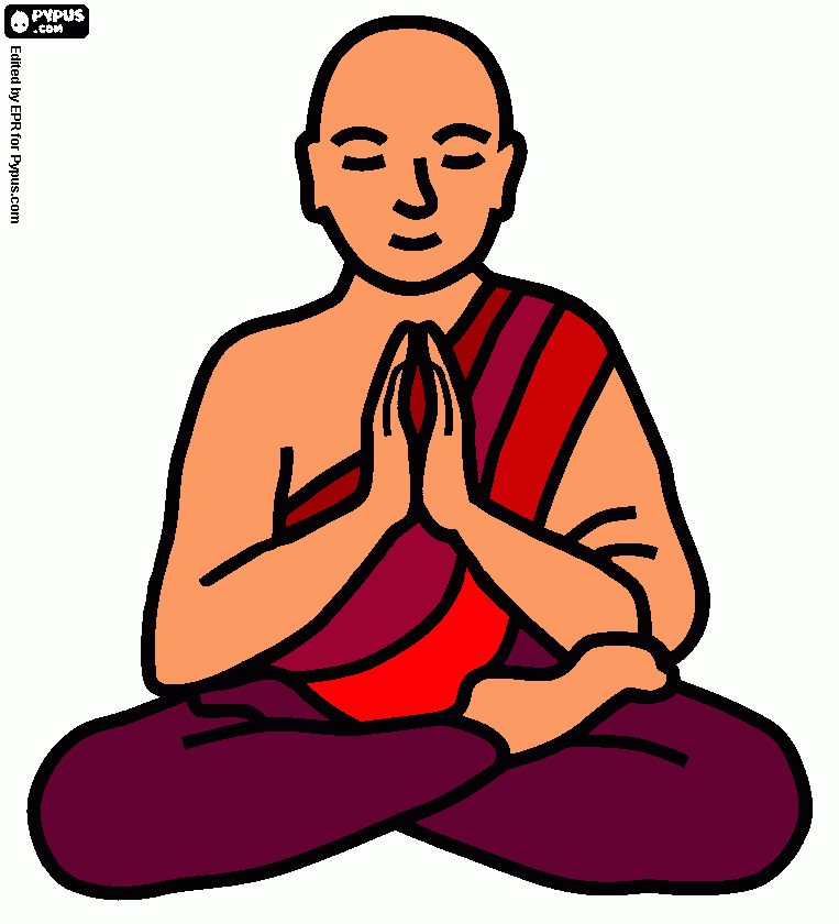 monje budista en oracion para colorear