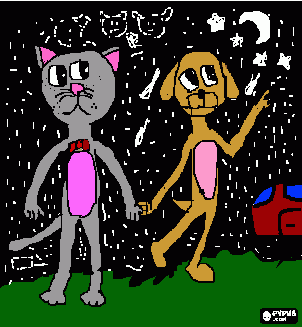 mosco y canela mirando las estrellas para colorear