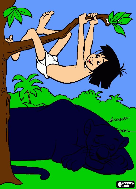 mowgli con Bagheera para colorear