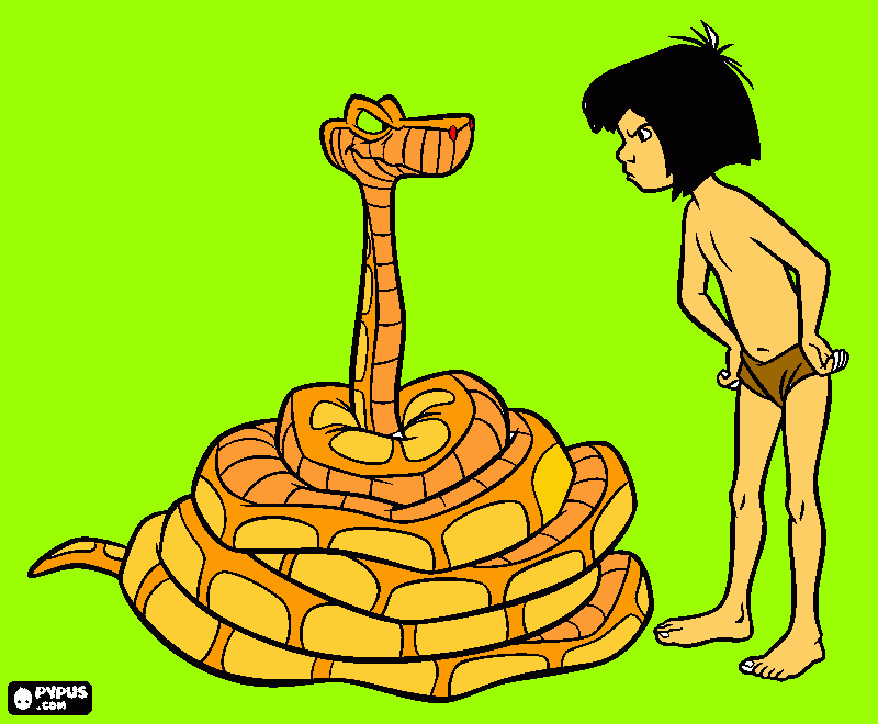Mowgli y Kaa para colorear