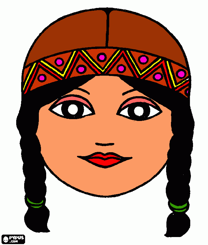 Mujer india con sus trenzas para colorear