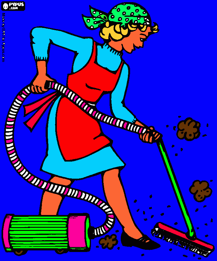 mujer limpiando para colorear