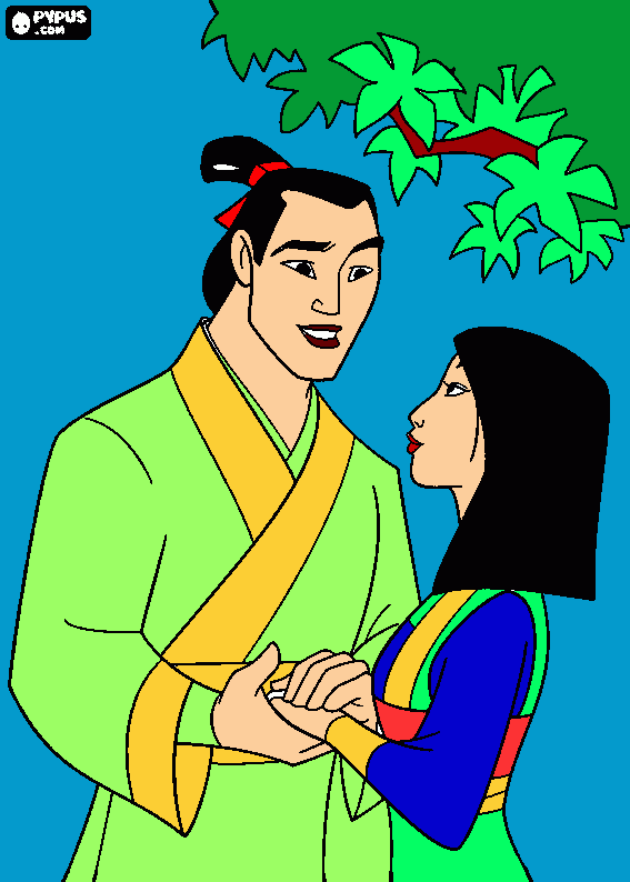 Mulan y el emperador para colorear