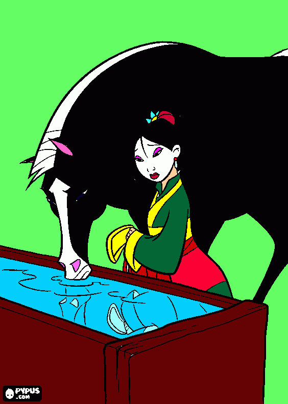 Mulan y su caballo para colorear