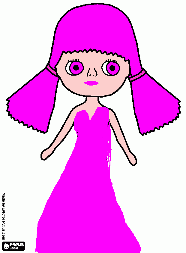 muñeca llevando un vestido largo rosa para colorear