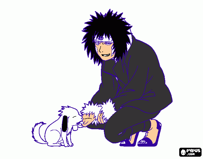 naruto con el perrito para colorear