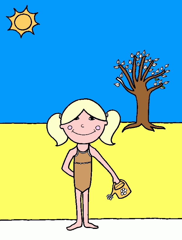 NIÑA EN BAÑADOR CON REGADERA EN LA PLAYA MARINA para colorear