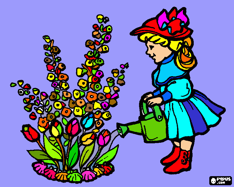 NIÑA REGANDO para colorear