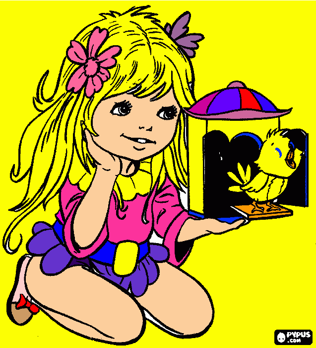 NIÑA Y PAJARITO para colorear