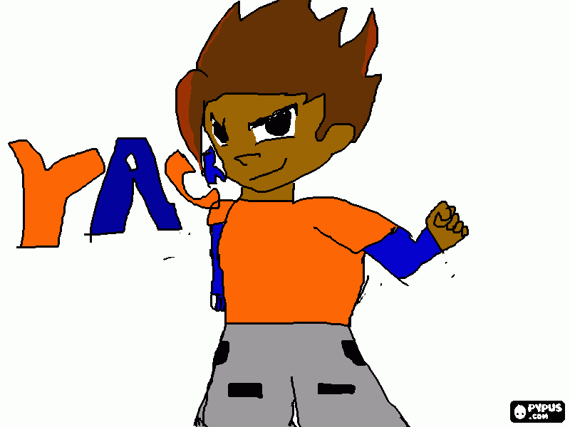 NIÑO  CON  SUPER PODERES PELO  MARRON MORENO SUETER DOBLE MANGA DE COLOR NARANJA Y  AZUL para colorear