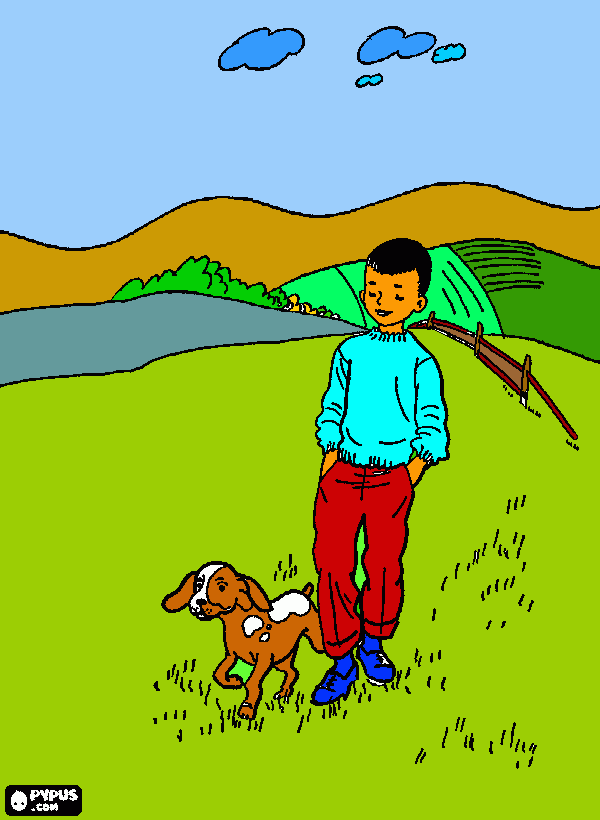 NIÑO Y PERRITO para colorear