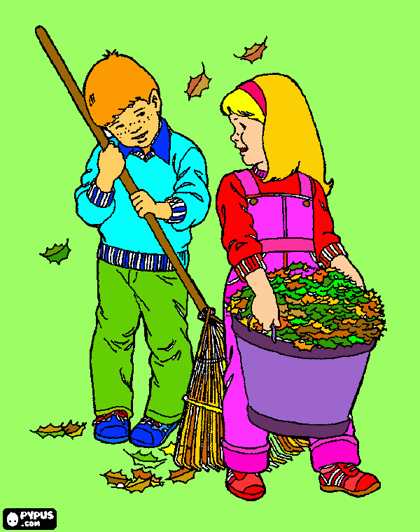 NIÑOS EN OTOÑO para colorear