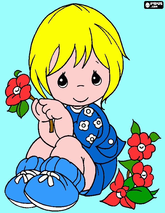 Niña con flor para colorear