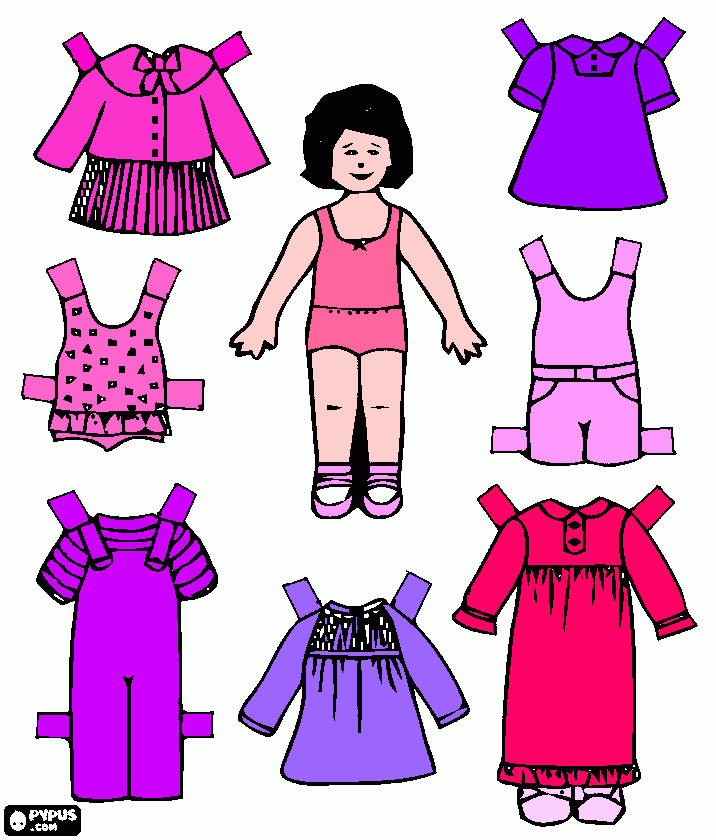 niña con sus prendas de vestir para colorear
