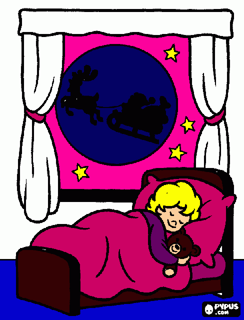 niña durmiendo en la noche de navidad para colorear