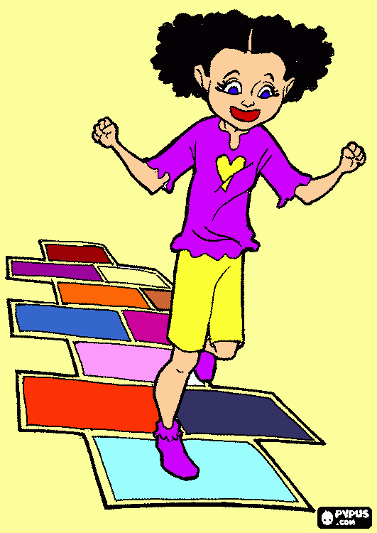 niña jugando al tejo para colorear