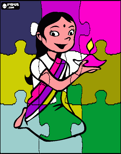 niña kon lampara en la mano (soltera) para colorear