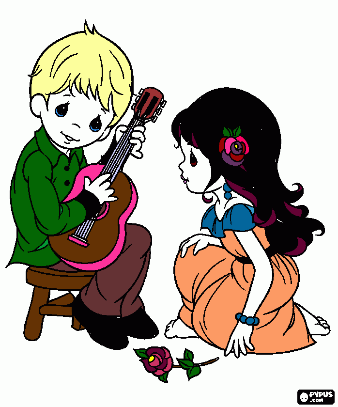 niño cantando a una niña para colorear