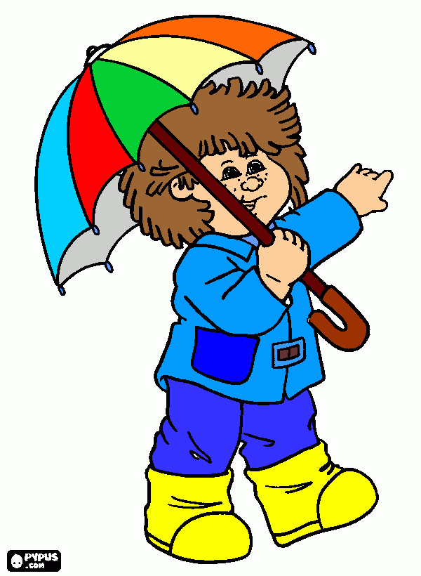 Niño con paraguas a color para colorear