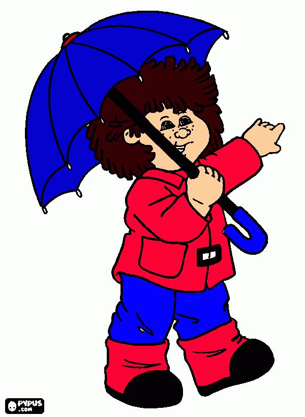 niño con paraguas para colorear