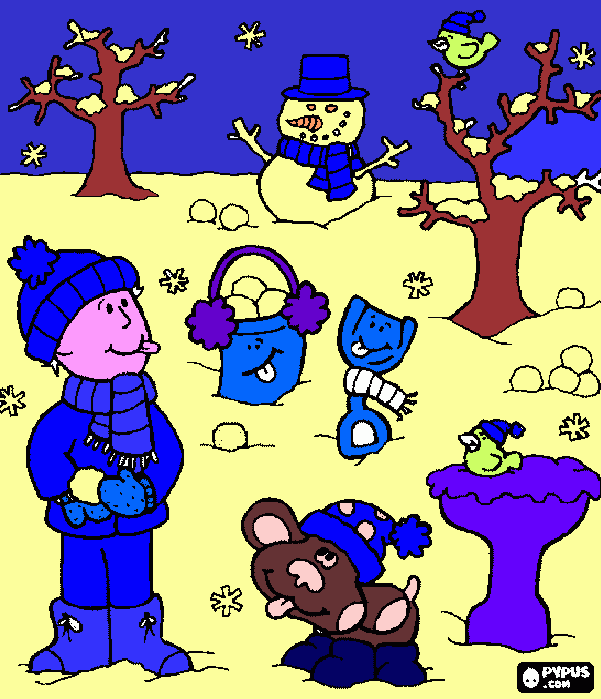 niño con perro y un muñeco de ñeve para colorear