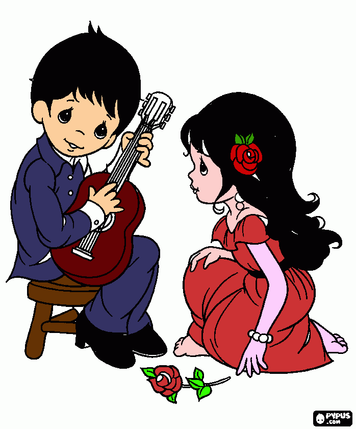 niño dando serenata a la niña para colorear