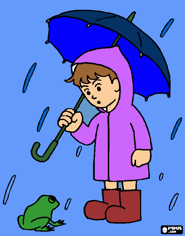 niño en la lluvia para colorear