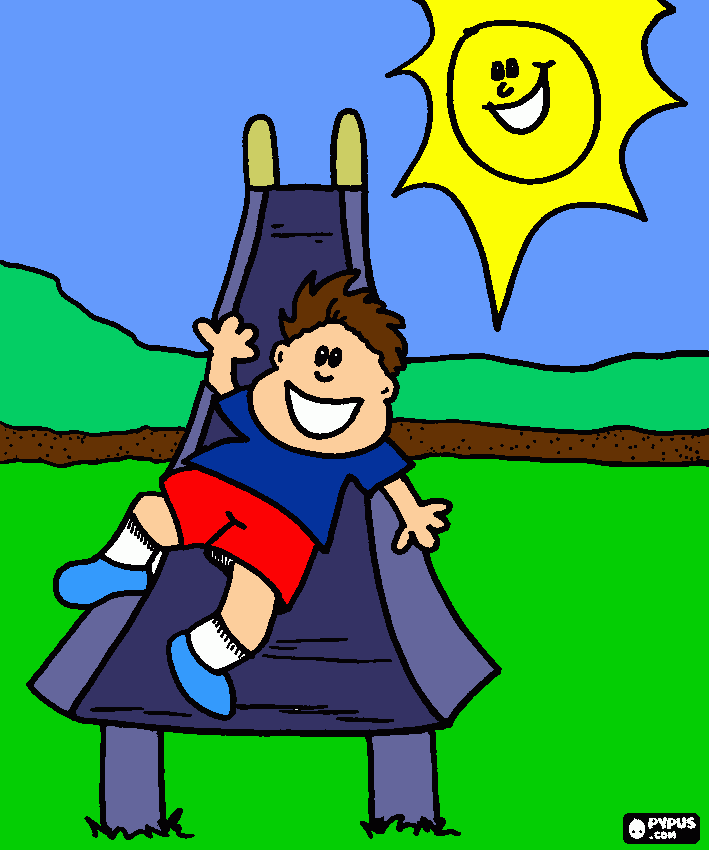 niño en resbalin para colorear