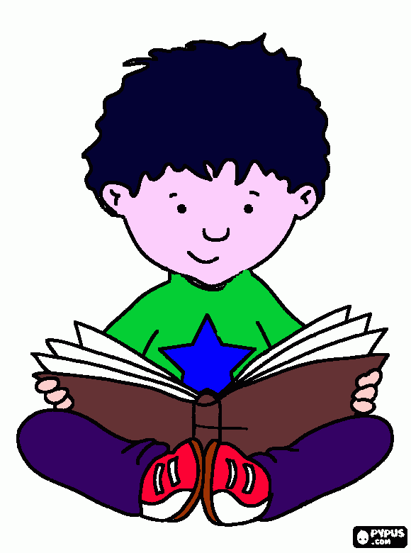 niño sentado en el piso leyendo para colorear