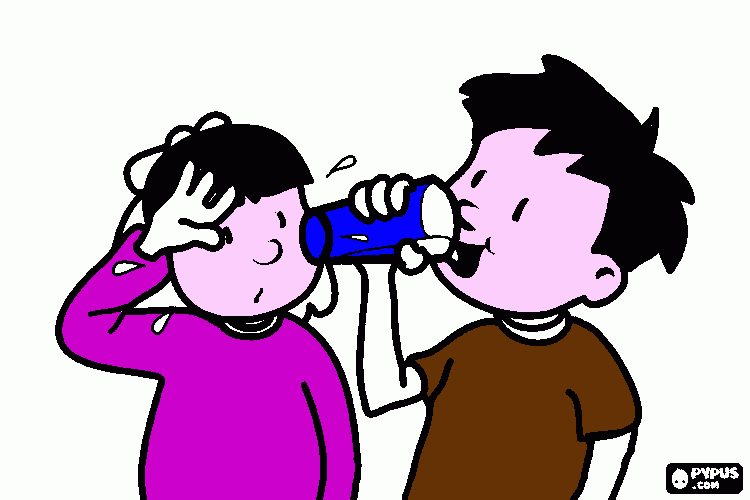 niño tomando agua para colorear