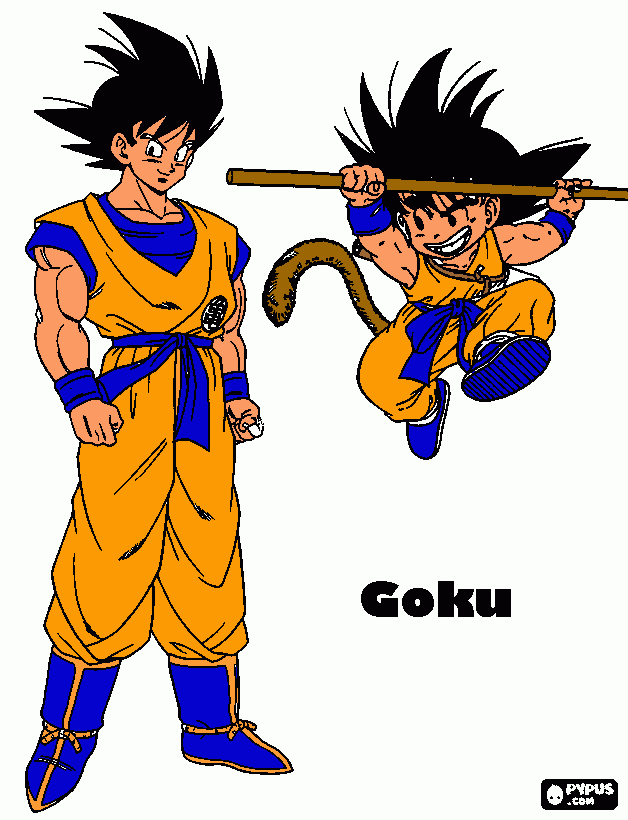 niño y joven goku para colorear