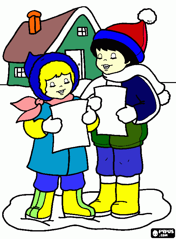 Niños cantando para colorear