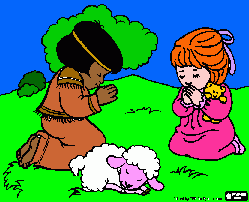 niños orando para colorear