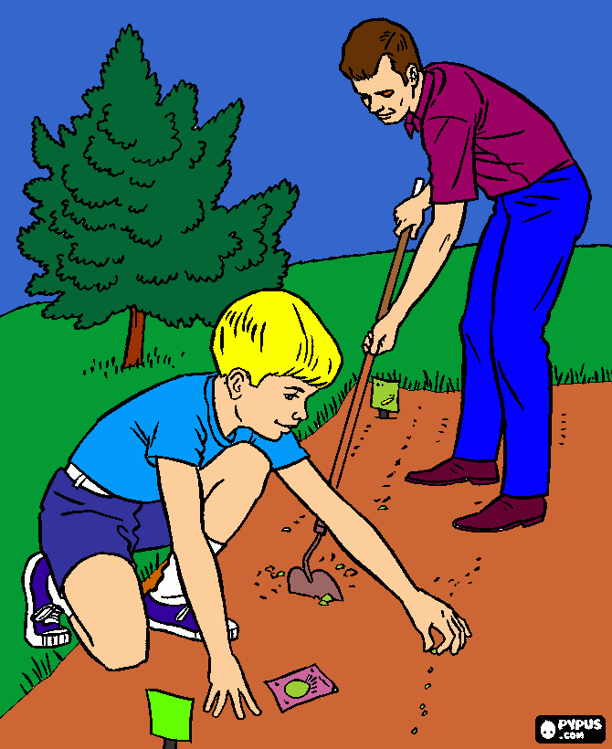 niños y semilla para colorear