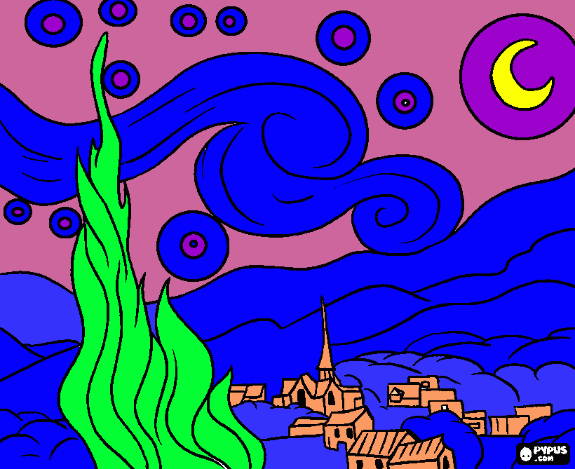 noche estrellada para colorear