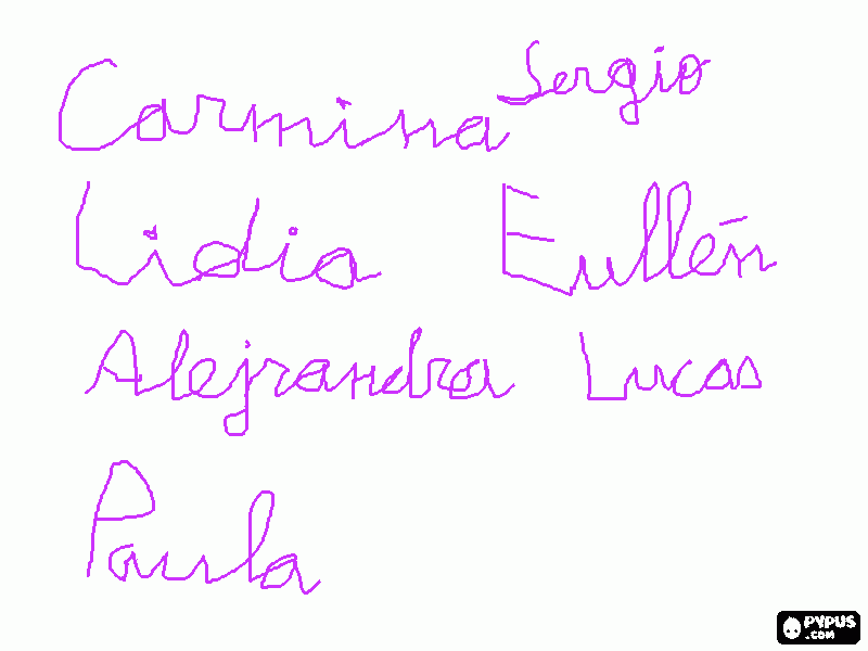 Nombres escritos por Carmina para colorear