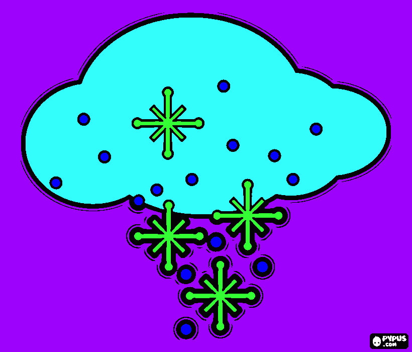 nube con copos de nieve para colorear
