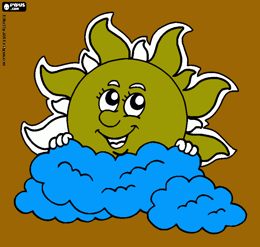 nube y sol para colorear