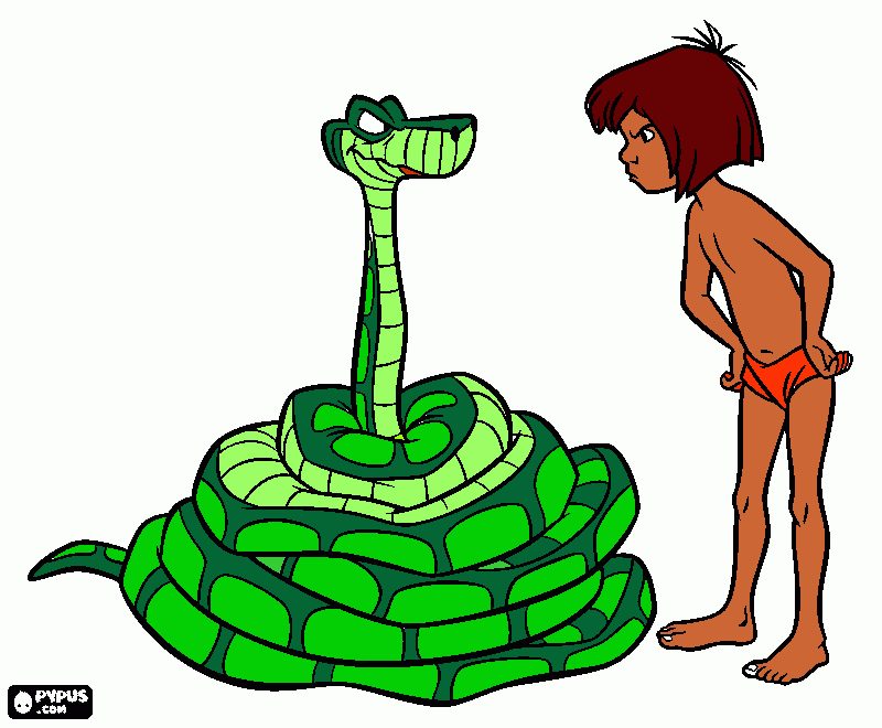 nugli y Kaa para colorear