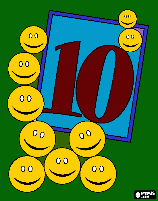 numeral 10 con caritas para colorear